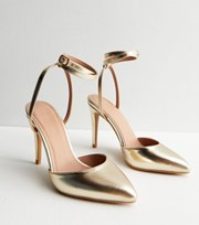 New Look Gold Leather-Look Strappy Stiletto Heel Court Shoes